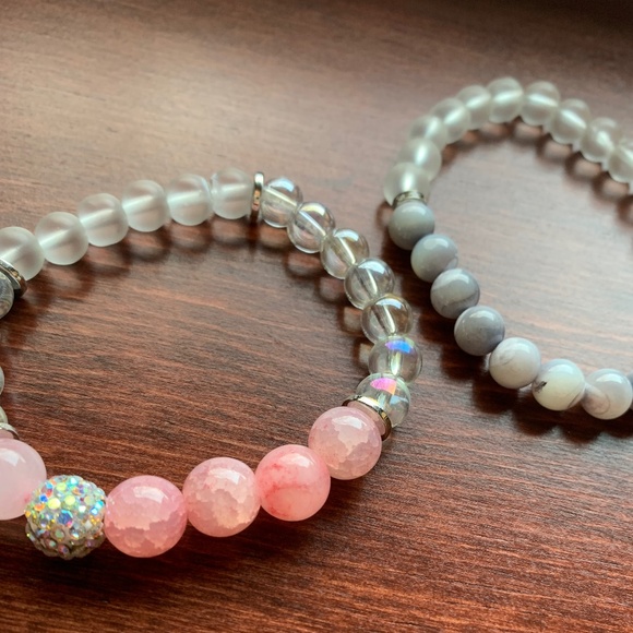 {Handmade} Pink and Gray Bracelet Set - Picture 2 of 5